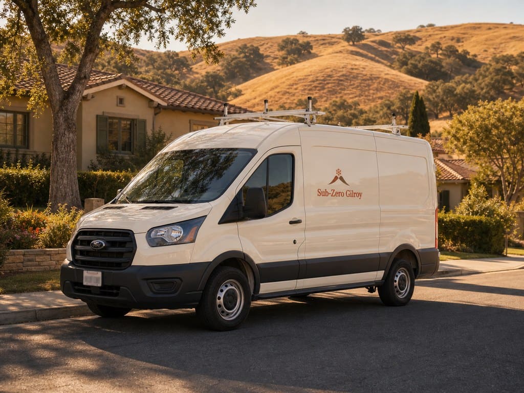 Sub-Zero Gilroy service van on a quiet South County street